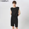 Men's Shorts Men Jumpsuits Striped Off Collar Sleeveless Elastic Waist Rompers Streetwear Casual Male Playsuits Overalls S-5XL INCERUN 230613