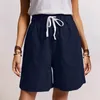 Women's Shorts Solid Casual Drawstring Frenulum Women's Fashion Pockets Pants Womens Tops Short Sleeve Women Athletic Long