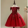 Fille Robes Né Bébé Robe Rouge Dentelle Sans Épaule Baptême Fête Princesse Robe 1 An Anniversaire Bébé Baptême