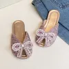 Slipper Bow Bling Girls Fashion Slippers Crystal Outdoor Slippers For Children Flats Pu Anti Slip Soft Kids Summer Princess Shoes 230613