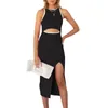 Повседневные платья Mugoebu abito da donna estivo a Maglia midi bodycon scollo rotondo laterale spacco senza maniche scollatura