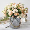 Torkade blommor rosa hortensia konstgjorda siden nejlika ros bukett falska för hem bröllop dekoration tillbehör växter växter