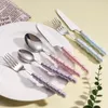 Dinnerware Sets Fashion Ceramic Handle Pearl Cutlery Set 18/10 Stainless Steel Creativity Gift Flatware Colorful 304 Knife Fork Spoon Drop