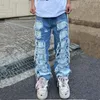 メンズジーンズ2023ロパグランジY2Kストリートウェアバギースタックリッピングパンツメンズ衣料