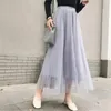 Gonne 3 strati maglia pieghettata per le donne vita alta abito da ballo a-line danza lunga maxi gonna in tulle Faldas Largas Mujer