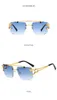 Lunettes de soleil de designer Fashion Metal Leopard Lunettes de soleil sans monture Double Bridges Gradient Ocean Film Shades UV400