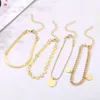 Bracelets Gold Color Set for Women Thin Chain Metal Sequins Bracelet Geometry Alloy Bangle Adjustable Jewelry R230614