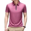 Hommes Polos Glace Soie Cool Polo T-shirt À Manches Courtes Demi Été Grand Mince POLO Zipper Top 230614