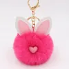 Keychains Pink Ear Fur Ball Keychain Pu Leather Metal Golden Bag Accessories Gift For Girls