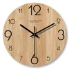 Wall Clocks 12 Inch 3D Clock Vintage Wooden Board Round Non Ticking Nordic Brief Living Room Decoration Kitchen