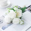 Torkade blommor Silk Rose Artificial White Peony Bouquet Fake Diy Home Wedding Decoration Chile Decorative Garland Scrapbook