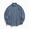 Chemises décontractées pour hommes Printemps de la rue japonaise de haute qualité Chemise rayée en denim délavé vintage Hommes Printemps et Automne Couple Chemise Manteau 230613