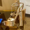 Aquazzura sandal synder platå 140mm guld kvinnors metallkänsla plattform hög klackade sandaler chunky block ankel rem klänningskor designer pumpar kvällskor