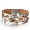 Bedelarmbanden ALLYES Boho metalen omhulsel kralen lederen armband voor vrouwen mode handgemaakte gevlochten meerlagige wrap strand sieraden