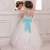 Girl Dresses Romantic French Lace Flower Vestidos Primera Comunion Para Ninas 3/4 Long Sleeves & Jewel Neck Different Color