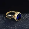 Bagues De Grappe Punk Solide 14K Or Bleu Saphir Anneau Pour Unisexe Anillos De Mariage Bandes De Fiançailles 14 K Jaune Boîte Anels