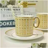 Tazze 2022 New Style Luxury Mosaic Coffee Cup and Saucer Set con Gold Handel Ceramic Cappuccino Afternoon Tea 2Pcs Mug Drop Delivery Dhqkx