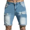 Mäns jeans för män lösa shorts byxor tvättar byxa blixtlås från mäns snäva hålficka byxor