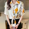 Kvinnor BLOUSES Fashion Summer Printed Shirts Woman Short Sleeve Casual Blue for Women Elegant Office Chiffon Top Female ST95