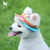 Abbigliamento per cani 2023 Cappello per animali domestici Cappello a tesa tonda per cani con fori per le orecchie per cucciolo Pet Grooming Dress Up Visiera parasole porosa per esterni