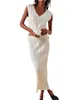 Two Piece Dress Women Knit Skirt Outfits Crochet Sleeveless Off Shoulder Tube Top Long Bodycon Set Summer Beach(White1 Small)