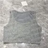 Colete com design cropped bordado de malha regata para mulheres verão sem mangas esportes malha camiseta camiseta para ioga