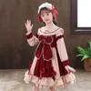 Vestidos de menina de 1 a 12 anos bebê outono manga longa vestido princesa lolita vestido de baile estampado laço vestidos vintage crianças fantasia de festa