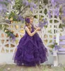 Abiti di ragazze viola armittelle Scoop Floral Floral A Line Flower Girl Host Birthday Dress