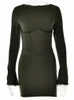 Grundläggande avslappnade klänningar Articat Women Illusion bodycone mini klänning o-hals split flare hylsa wrap kjol fast smal bodycon vår sommarparty 230614