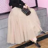 Spódnice Ummer w stylu koreańskim kobiety huśtawka długa spódnica z koronką siatką słodką piękność Lady High talia suknia balowa