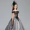 Fille robes première Communion noir élégant Tlle papillon ornement sangle fleur princesse robe de mariage fête fantaisie enfants cadeau