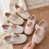 Sneakers Girl's Princess Shoes Children's Fashion Bow Sequin Kids Shoe Baby Girls Party Student Flat Leather 230613