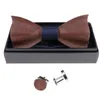 1Set Wood Tie Pocket Square Cufflink Wood Bow Tie Men Tillbehör Bröllopsmodet Träbindningar Set6198801262a