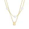 Chains Gold Plated 2 Layered Imitation Pearl Chain Necklace For Women 26 Initial Letter Charm Stainless Steel Collar Choker Jewelry
