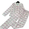 Womens Pajamas Fashion Casual Printed Long Sleeved Two Piece Spring Autumn Loose Ice Silk Satin Section Sleepwear