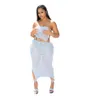 Arbetsklänningar Sexig virkningsklänning Tube Top Beach Wear 2 -stycke kjol Set Summerkläder för kvinnor stickade stropplösa bandage tofsels tröja uppsättningar