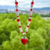 Choker Salircon Trend Y2K Red Crystal Beads Imitation Pearl Chain Korean cut