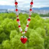 Gargantilha Salircon Trend Y2K Red Crystal Beads Imitation Pearl Chain Coreano Cute Strawberry Pendant Colar Charm Neck Jewelry