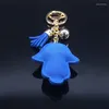 Portachiavi 2023 Fashion Blue Crystal Hamsa Hand Big Bag Accessori Di Gioielli Fatima Collier Main De Fatma KYSK08S01