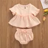 Clothing Sets 6 Colors Summr Toddler born Baby Girls Cotton Linen Clothes Ruffles Short Sleeve T ShirtsShorts 2pcs Infant Clothing Outfits 230613