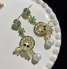 Dangle Chandelier Jewellery S925 silver needle copper plated 14K real gold Bee shell Pearl Gradient emerald Crystal diamond Zircon Earrings 230613