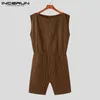 Men's Shorts Men Jumpsuits Striped Off Collar Sleeveless Elastic Waist Rompers Streetwear Casual Male Playsuits Overalls S-5XL INCERUN 230613