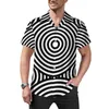 Mäns avslappnade skjortor svartvit linje strandskjorta fyrkantig optisk illusion hawaii män roliga blusar korta ärmar mönsterkläder