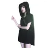 Casual Dresses Women Street Gothic Punk Black Zipper Short Sleeve Hooded Loose Female Yoga Dress For