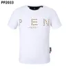 フィリッププレーンサマーメンズスカルTシャツホットダイヤモンドファッションデザイナーメンズTシャツトップQPレター刺繍メンズレディース衣類短袖Tシャツ2033