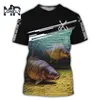 Camiseta legal de verão com impressão digital, roupa masculina solta, lazer, pesca, roupas