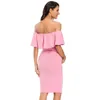 Zwangerschapsjurken Liu Qu Zwangerschapsjurk voor dames Off-shoulder ruches mouwloze bodycon-jurk Elegante bodycon-jurken met ruches aan de zijkanten voor babyshower 230614