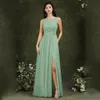 Sage A Line Chiffon Bridesmaid Dresses For Wedding Long Floor Length Pleated Girl Formal Party Prom Gowns Sexy Side Split Plus Size Maid Of Honor Robe de Soiree CL2445