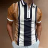 Hommes Polos Mode Personnalité Imprimé À Manches Courtes T-shirt D'été Revers Zipper Clash Couleur POLO Chemise Casual Slim Streetwear Porter 230614