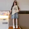 Short en jean 2023 nouvelle robe d'été à la mode filles mode coréenne enfants vêtements à manches courtes deux pièces ensemble